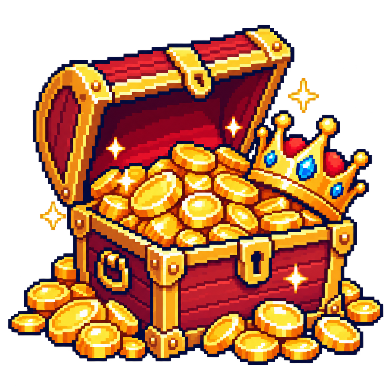 Pixel treasure chest overflowing with coins